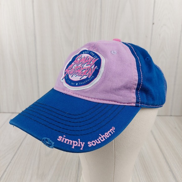 Simply‎ Southern Hat Cap Blue Pink Womens Adjustable Strap Size Distressed - Picture 5 of 7